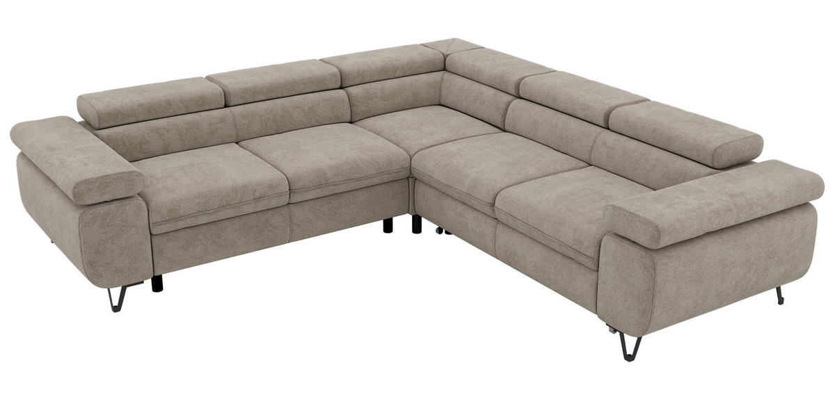 ECKSOFA QUADRO L - Greige Stukture - Links Seite - Greige/Schwarz, Textil/Metall (269/269cm) - MKS