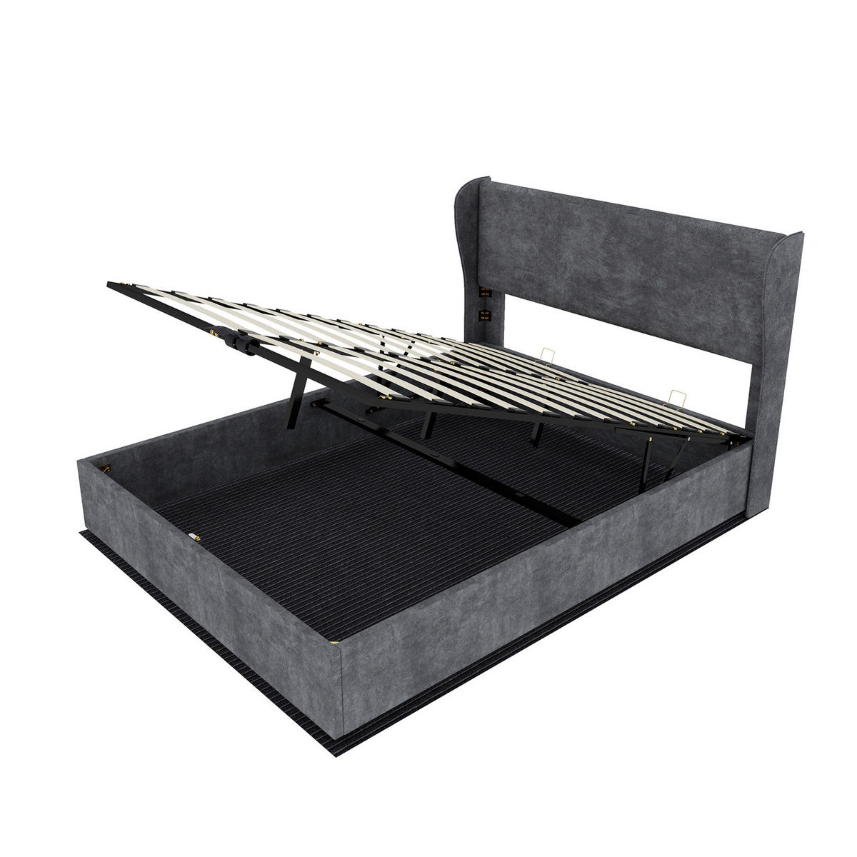 STAURAUMBETT 140/200 cm mit LED und Gaslift-Stauraum, DE-41911, in Grau - Grau, Metall (140/200cm) - ComfortXL