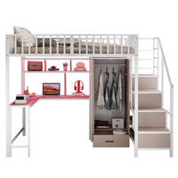 HOCHBETT 140/200 cm aus Metall/MDF mit Schreibtisch, Kleiderschrank und LED-Beleuchtung Weiß - Weiß, Metall (140/200cm) - Modenvie