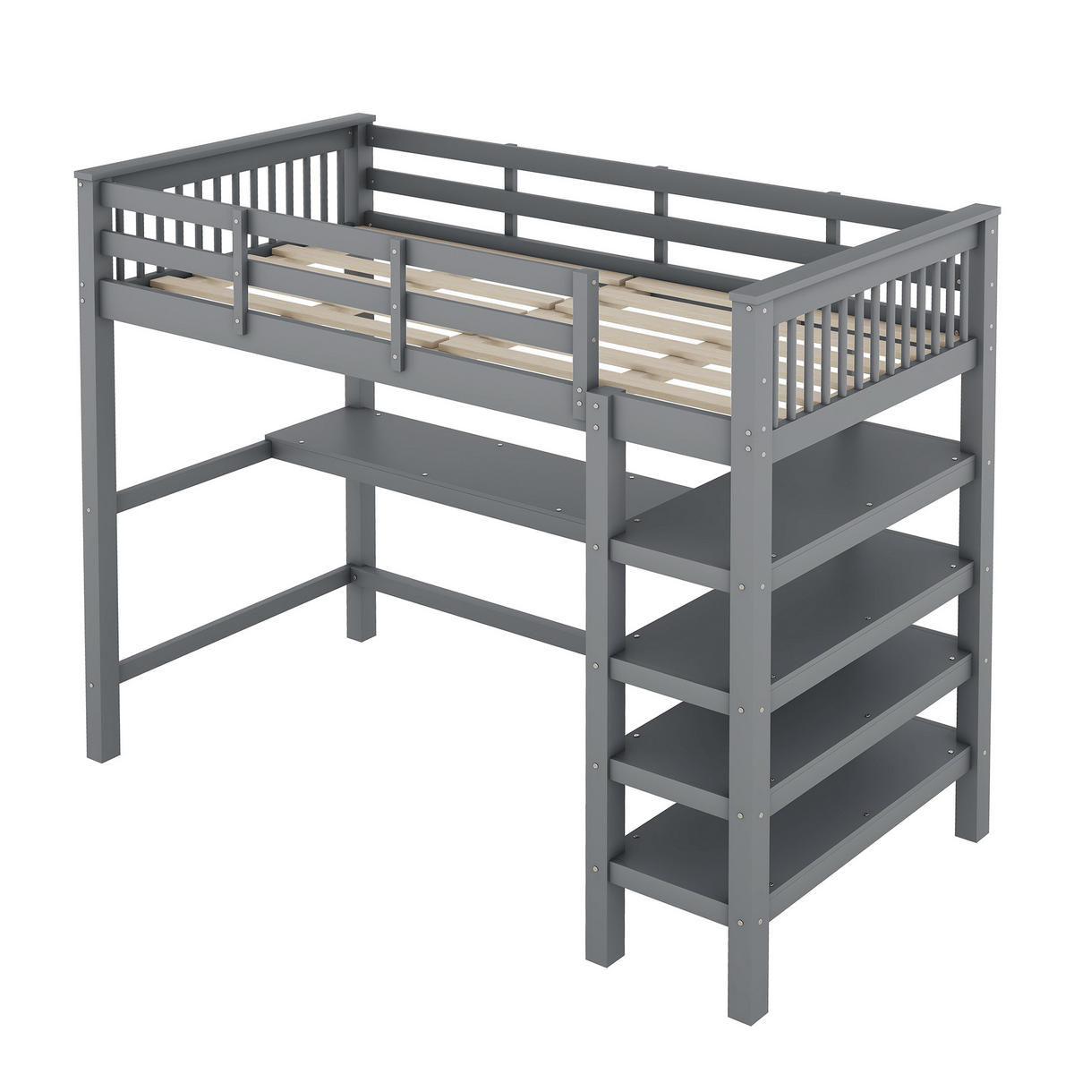 HOCHBETT mit Schreibtisch 90x200 cm Kiefer Grau 3-tlg. - Grau, Holz (90/200cm) - Meubliv