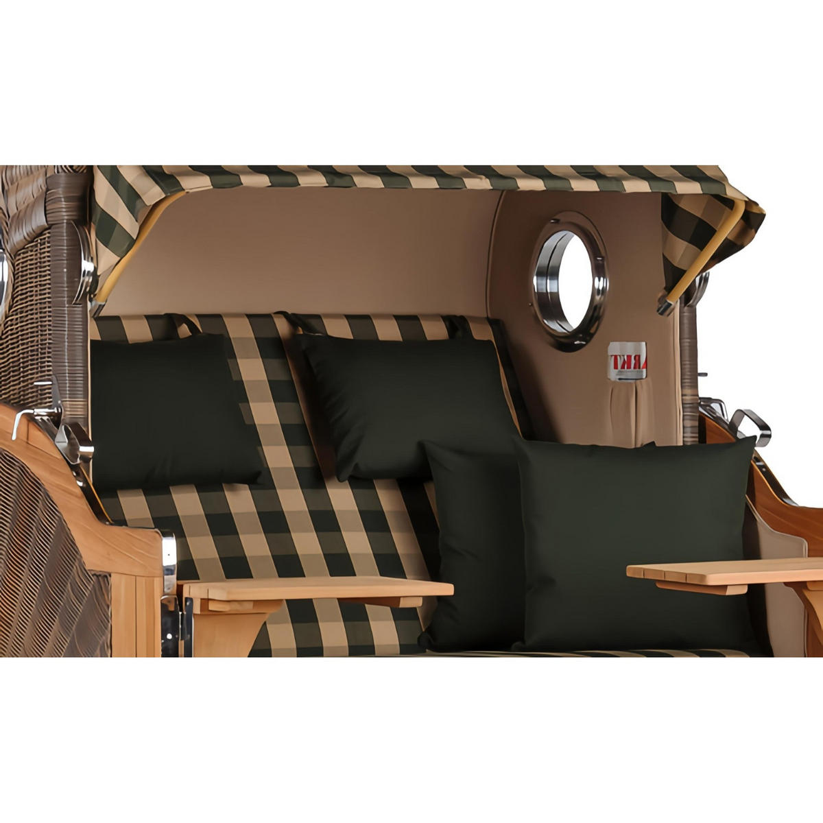 STRANDKORB Düne Grande Bullauge Teak PE Grey Dessin 506 - Braun/Grau, Metall (142/170/95cm) - Mr. Deko