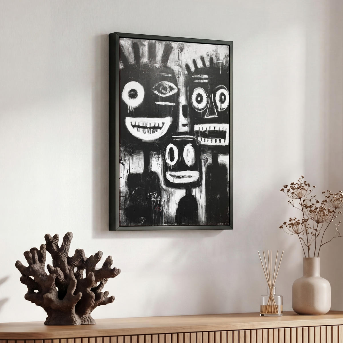 LEINWAND Bilder mit Rahmen - Malerei - Figuren - Schwarz - Abstrakt - 30x40 - Schwarz, Textil (30/40cm) - MuchoWow