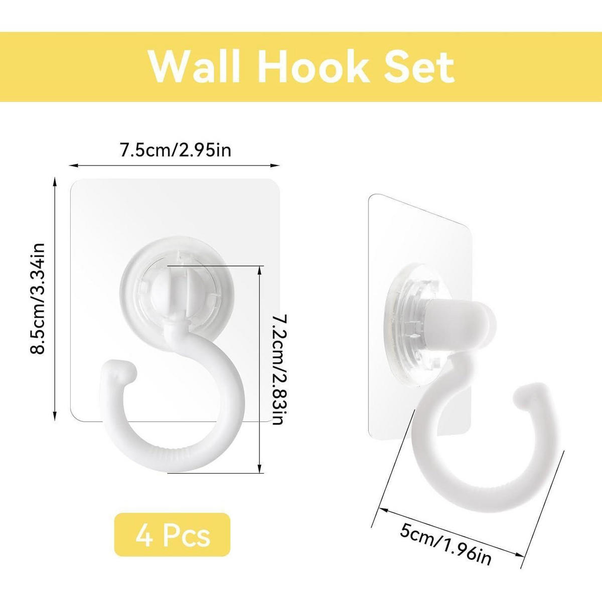 KLEBEHAKEN 4-teiliges Set drehbar transparent - Weiß, Kunststoff (1/1/1cm)
