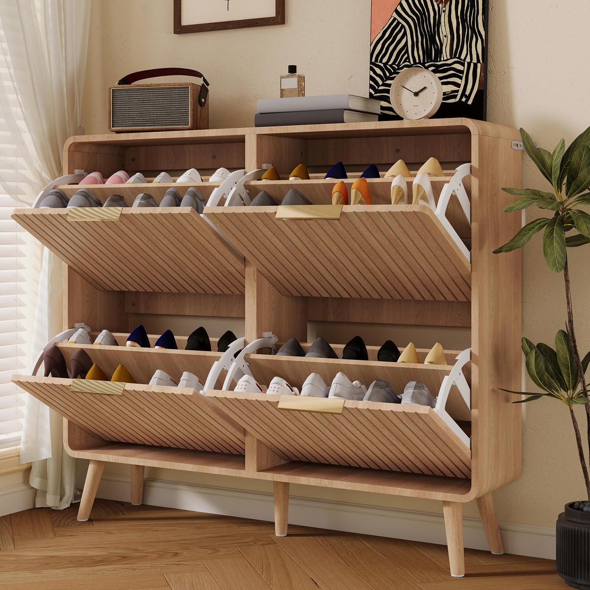 SCHUHSCHRANK Holzoptik für 18–24 Paar Schuhe - Naturfarben, Holzwerkstoff (105/90/24cm) - FLIEKS