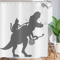 DUSCHVORHANG Weiß Katze Dinosaurier lustig waschbar Stoff mit Haken - Weiß, Textil (200/180cm) - MCBOSON