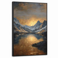 LEINWAND Bilder mit Rahmen - Bergkulisse mit goldenem Sonnenuntergang - 60x90 - Goldfarben, Textil (60/90cm) - MuchoWow