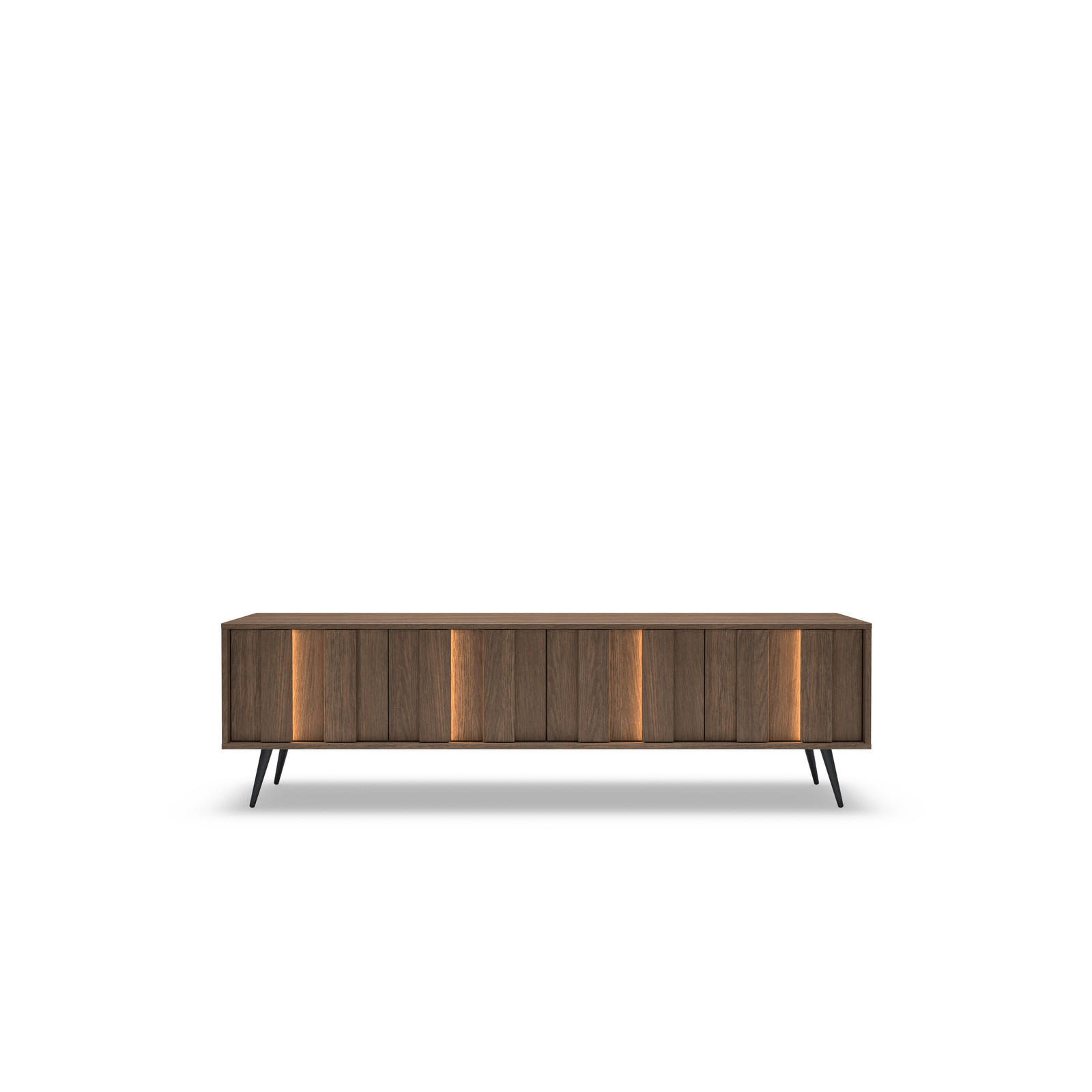 TV-LOWBOARD LUPO 183 cm Eiche Dunin - mit 4 Türen, LED und Metallfüßen - Eichefarben/Schwarz, Holz/Holzwerkstoff (183/54/40cm) - Ravio