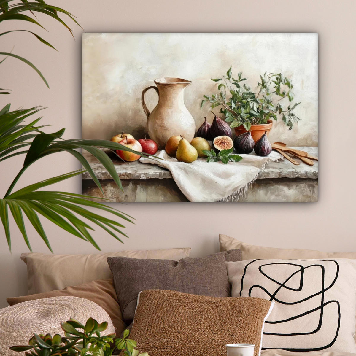 LEINWANDBILD Obst - Kräuter - Ländlich Wandbilder 80x60 cm - Naturfarben, Textil (80/60cm) - MuchoWow