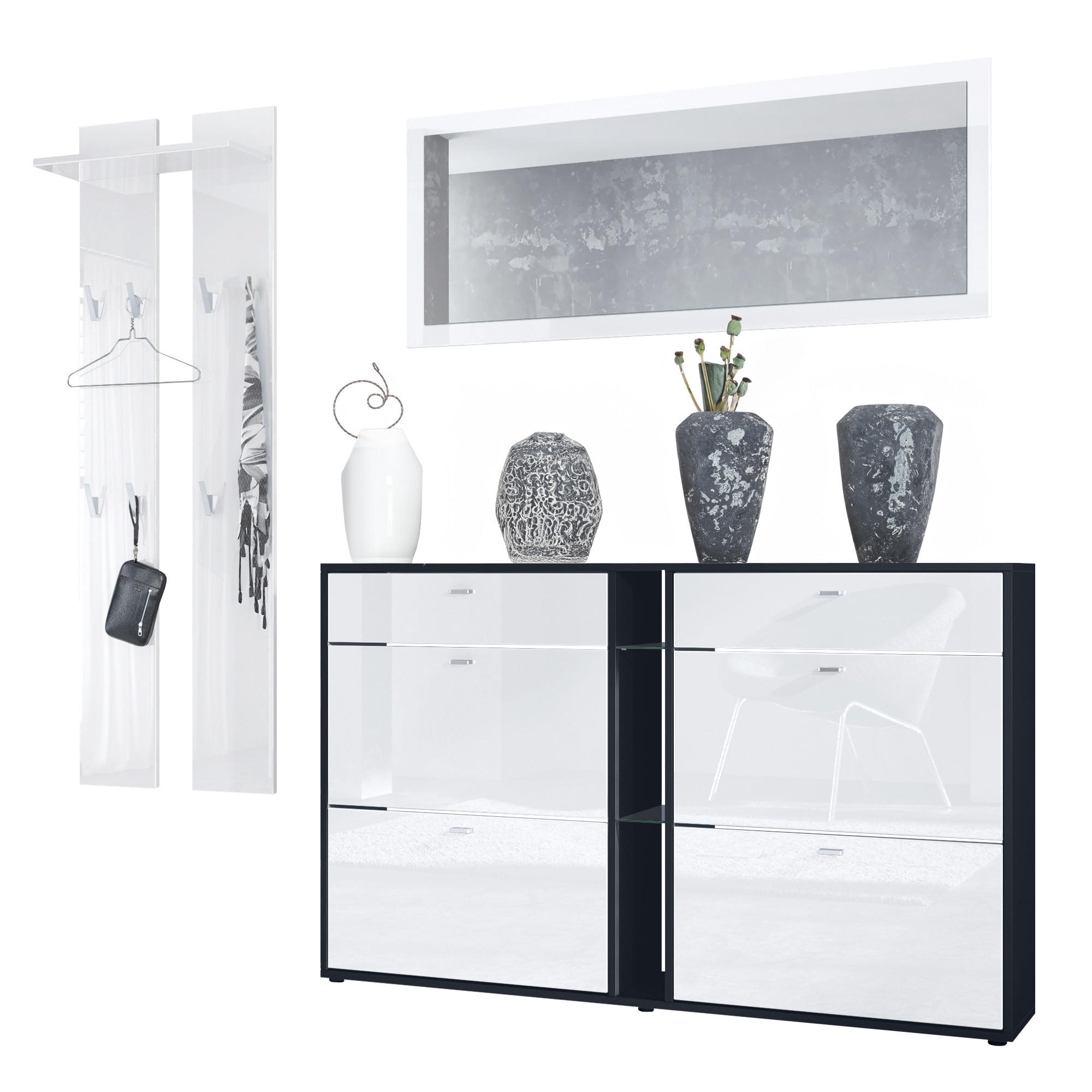 Vladon Garderobe Weiß Hochglanz 215x210x28 cm
