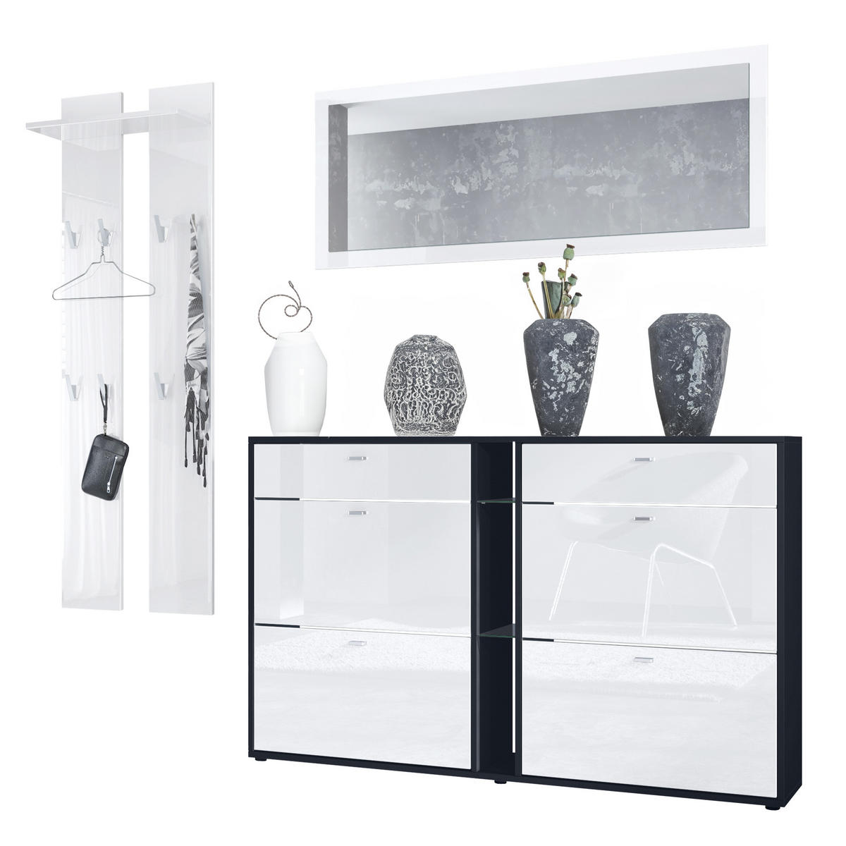 GARDEROBE Orlando Weiß Hochglanz - Weiß Hochglanz, Holzwerkstoff (215/210/28cm) - Vladon