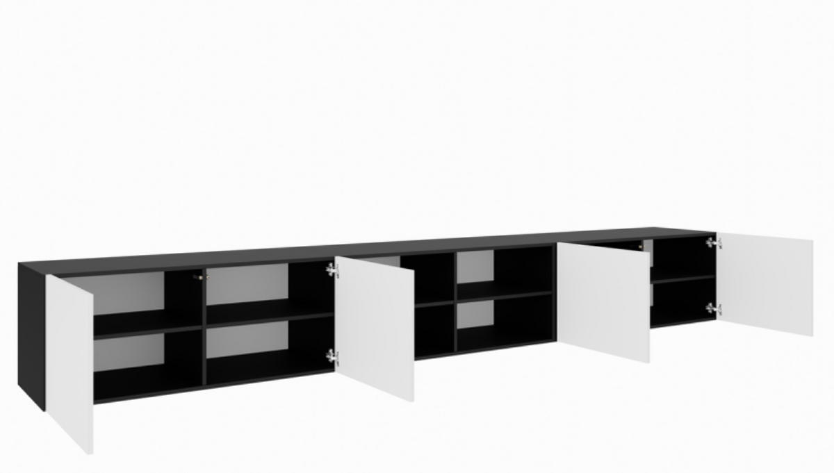 TV-SCHRANK Schwarz Weiß LION Offene Mit Regalen 300 cm - Weiß, Holzwerkstoff (300/41/40cm) - Sepro Meble