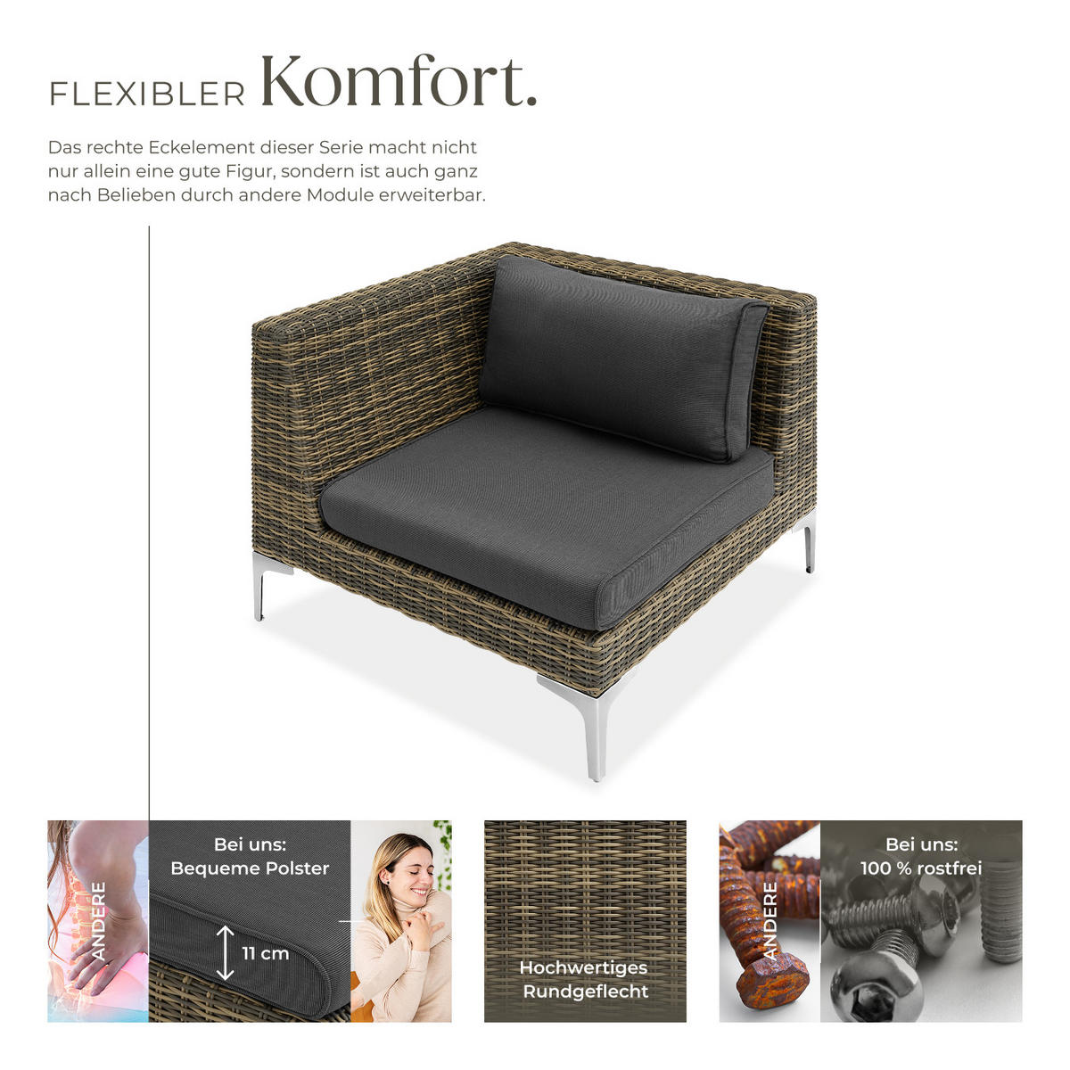GARTEN-LOUNGE-SET Villanova,89 x 89 x 72 cm,anthrazit-meliert - Anthrazit, Kunststoff - tectake