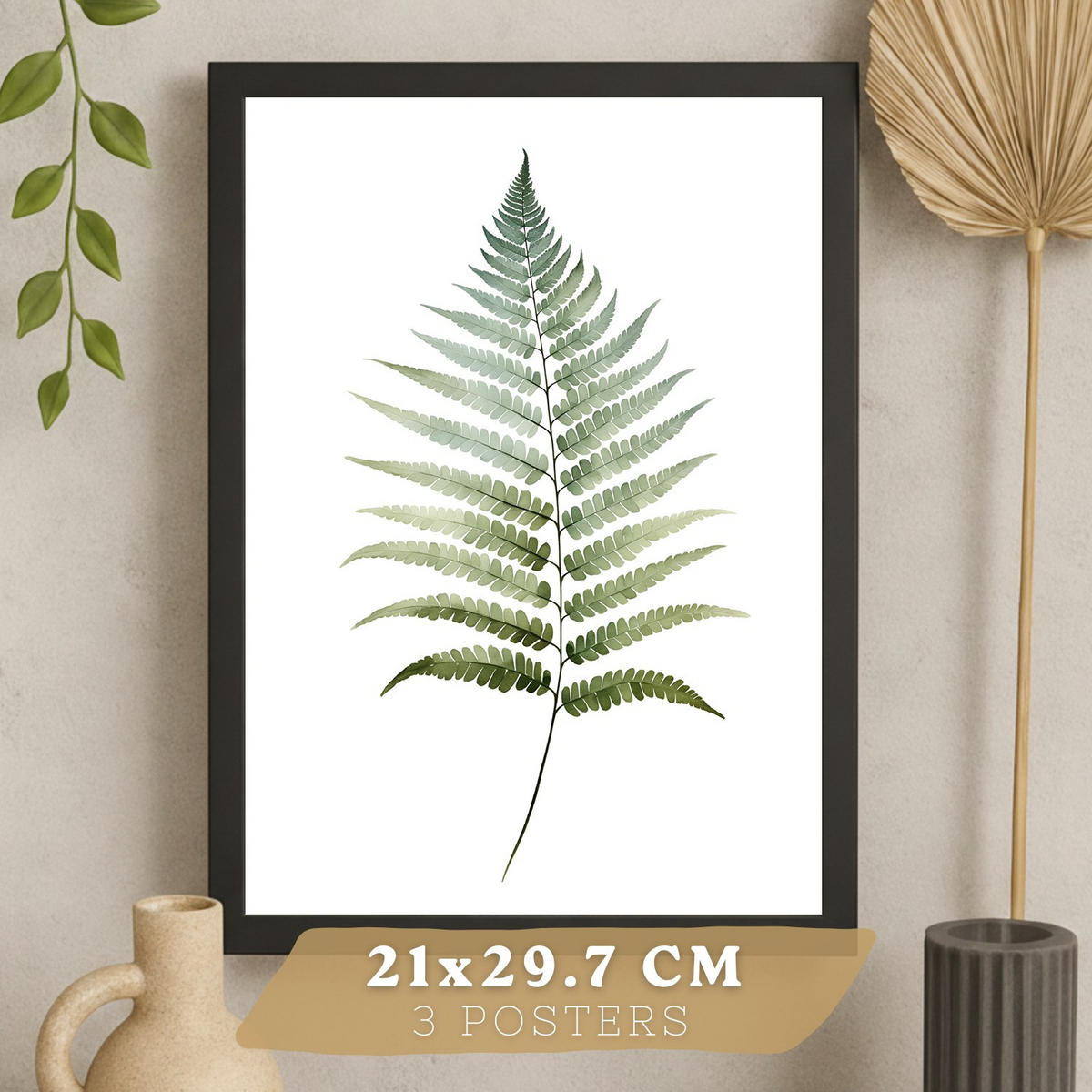 PLAKAT Sada 3 Zelené A4 Černý rám - černá, papír (29.7/1/21cm) - Nacnic