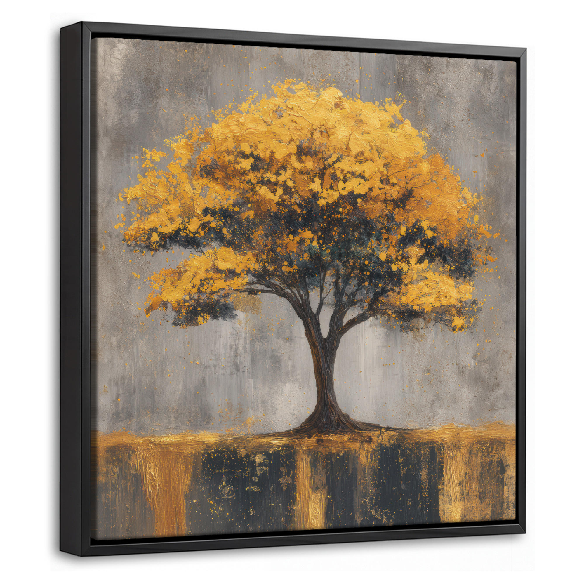 LEINWAND Bilder mit Rahmen - Baum - Blätter - Gold - Abstrakt - 20x20 - Grau, Textil (20/20cm) - MuchoWow