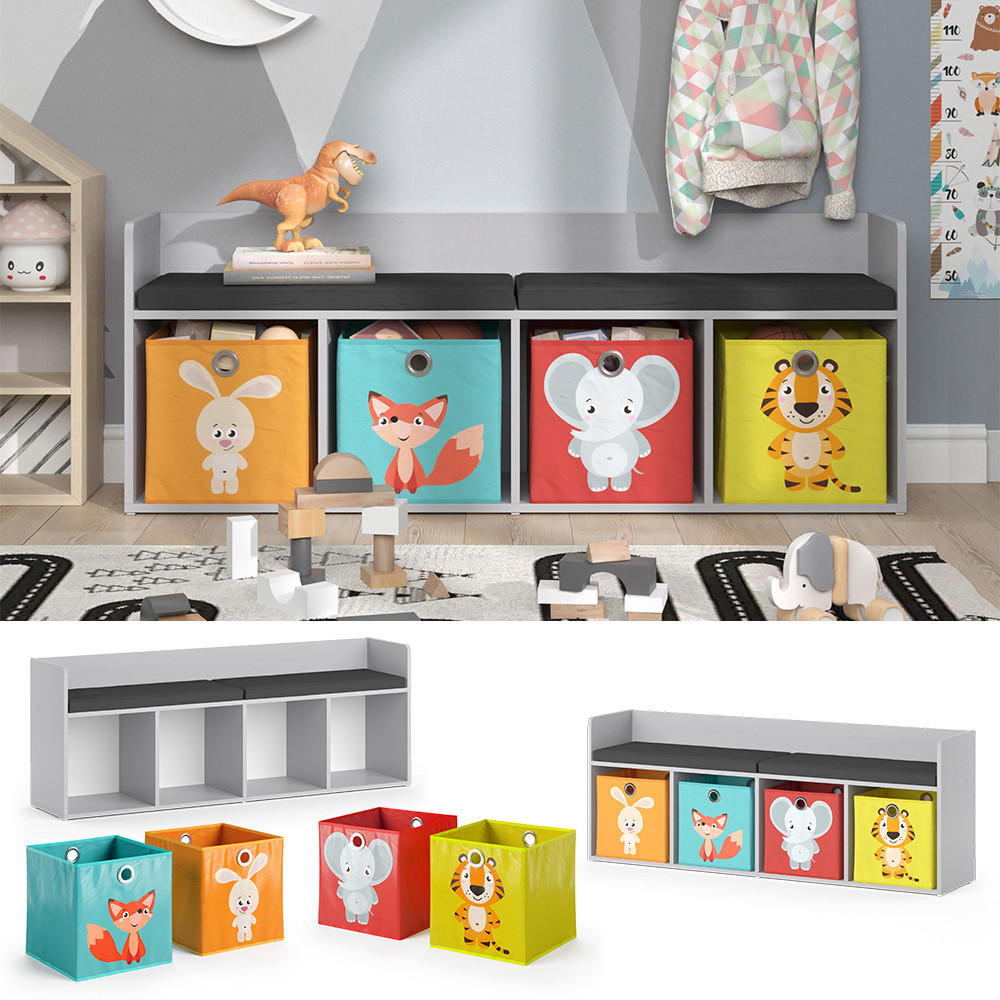 KINDERSITZBANK Luigi Weiß 142.4 x 53.4 cm 4 Fächer, mit Faltboxen bunt - Weiß, Holzwerkstoff (142.4/53.4/31.2cm) - Vicco