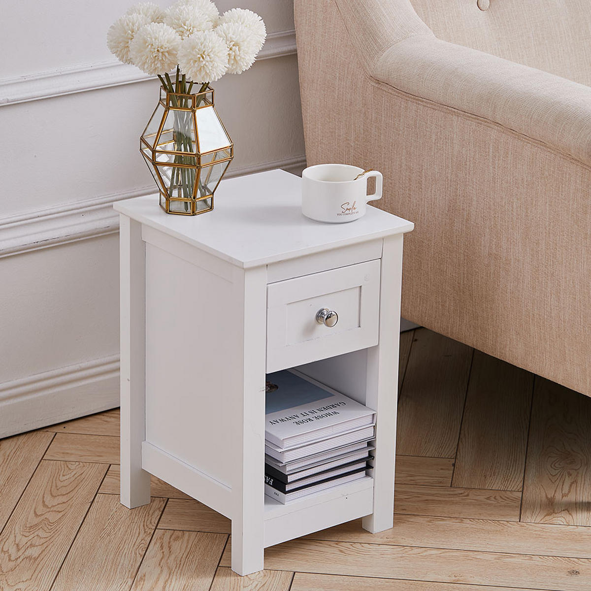 NACHTTISCH 28/30/45 cm Schublade Fach MDF Weiß - Weiß, Holzwerkstoff (28/45/30cm) - Livingandhome
