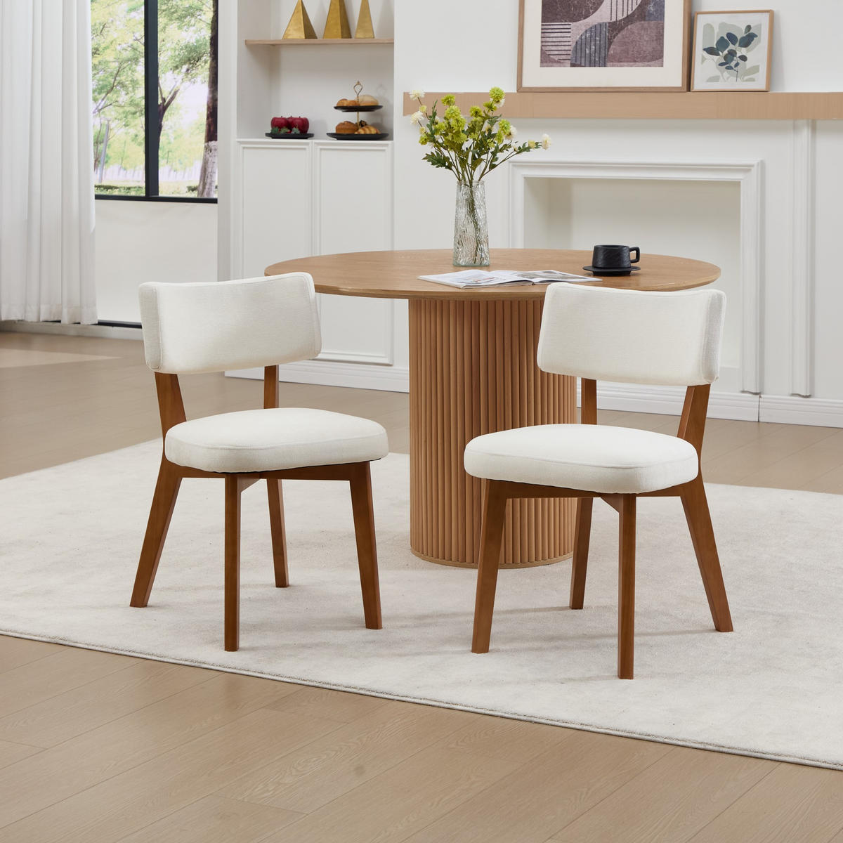 STÜHLE 2er-Set Esszimmerstuhl,Massivholz,Leinenstoff,Beige - Beige, Textil (47/77/54.5cm) - LVHOM
