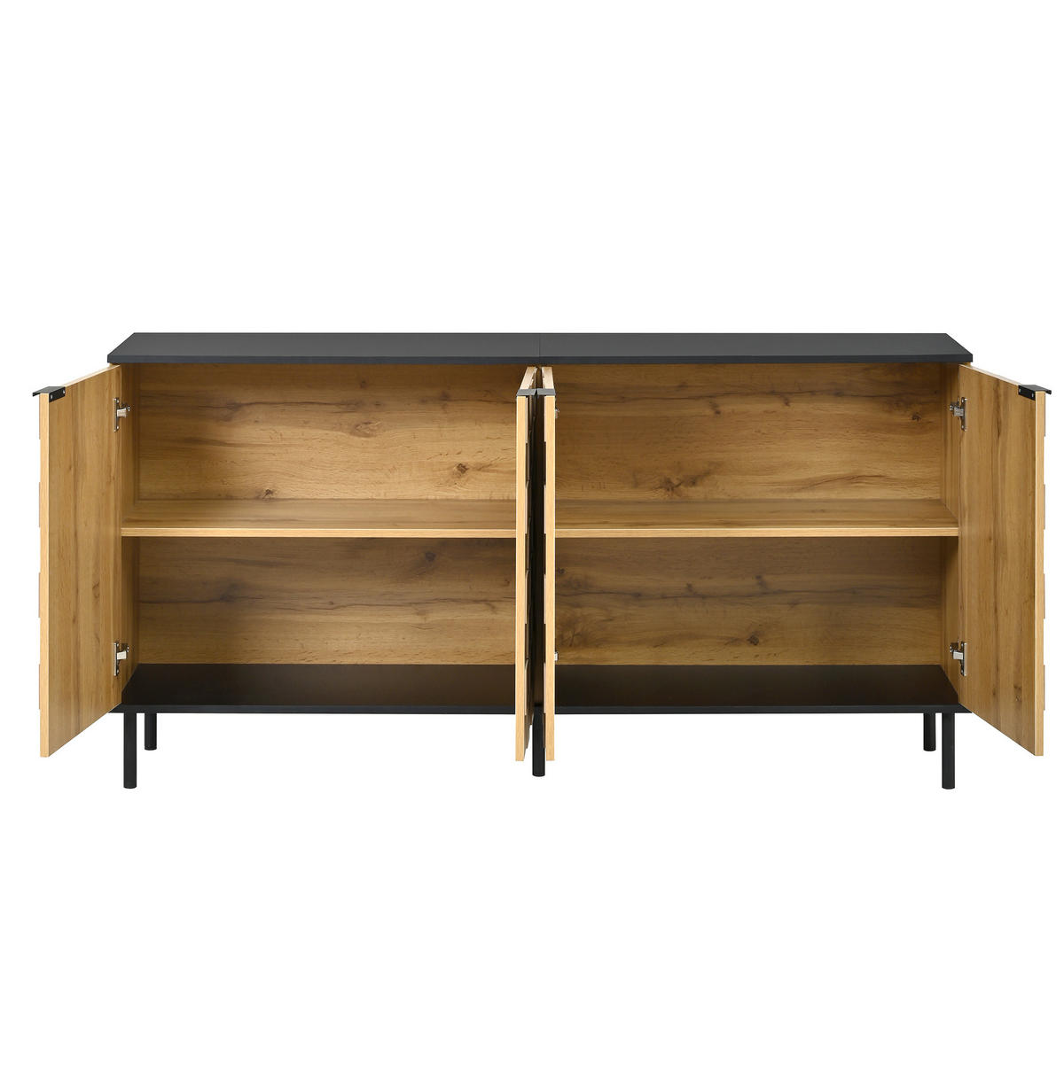 SIDEBOARD 160/35/80,5 cm mit 2 Türen, Mosaikfront und Metallfüßen, Natur/Schwarz - Naturfarben, Holzwerkstoff (160/80/35cm) - Redom
