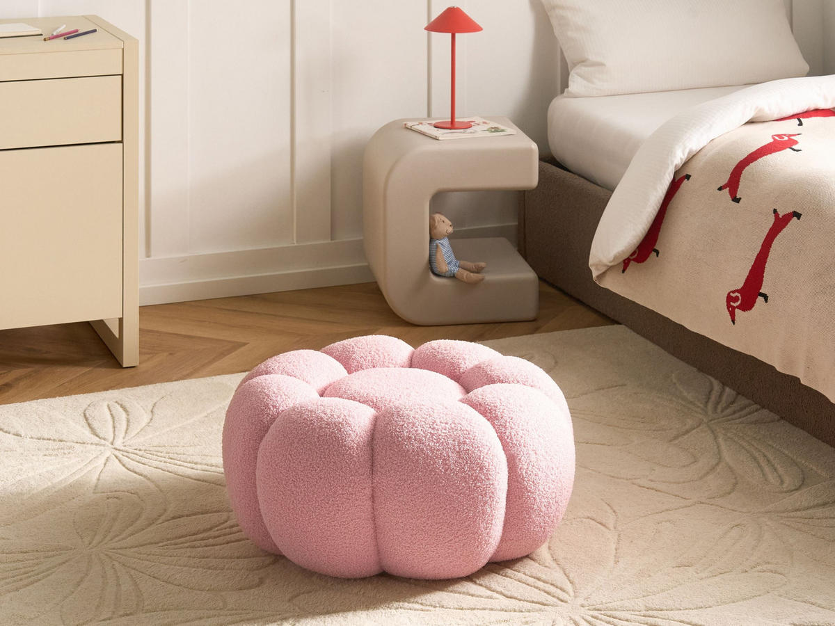 POUF bouclé roz Beaufort - roz aprins, material textil (60/27/60cm) - Beliani