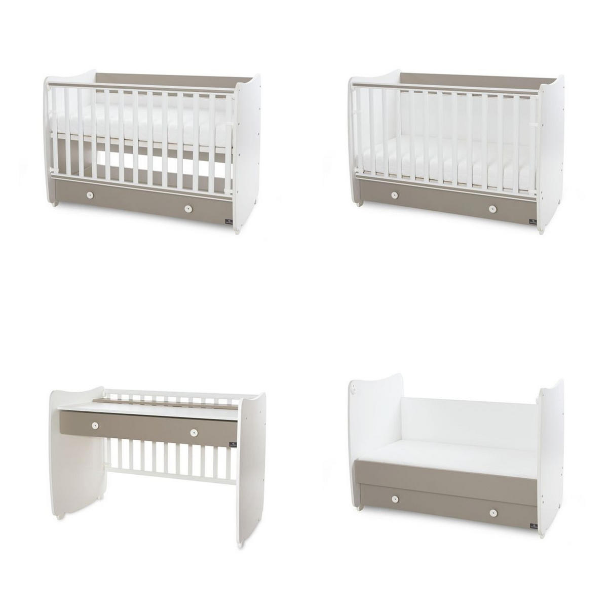 BABYBETT Dream NEW dunkelbraun weiß 140 x 70 cm, Schaukelbett, Schreibtisch, Schublade, Hubgitter - Braun, Holzwerkstoff (70/140cm) - Lorelli