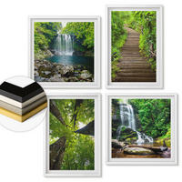 WANDBILDER 4er-Set - 50x50 cm & 40x60 cm Weißer Rahmen - Pfad Wald Wasserfall Vegetation - Weiß, Kunststoff (50/50cm) - ArtPrintCave