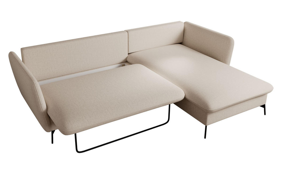 ECKSOFA FERRO Creme Chenille mit Schlaffunktion - Creme, Holz (258/167cm) - MASSENO