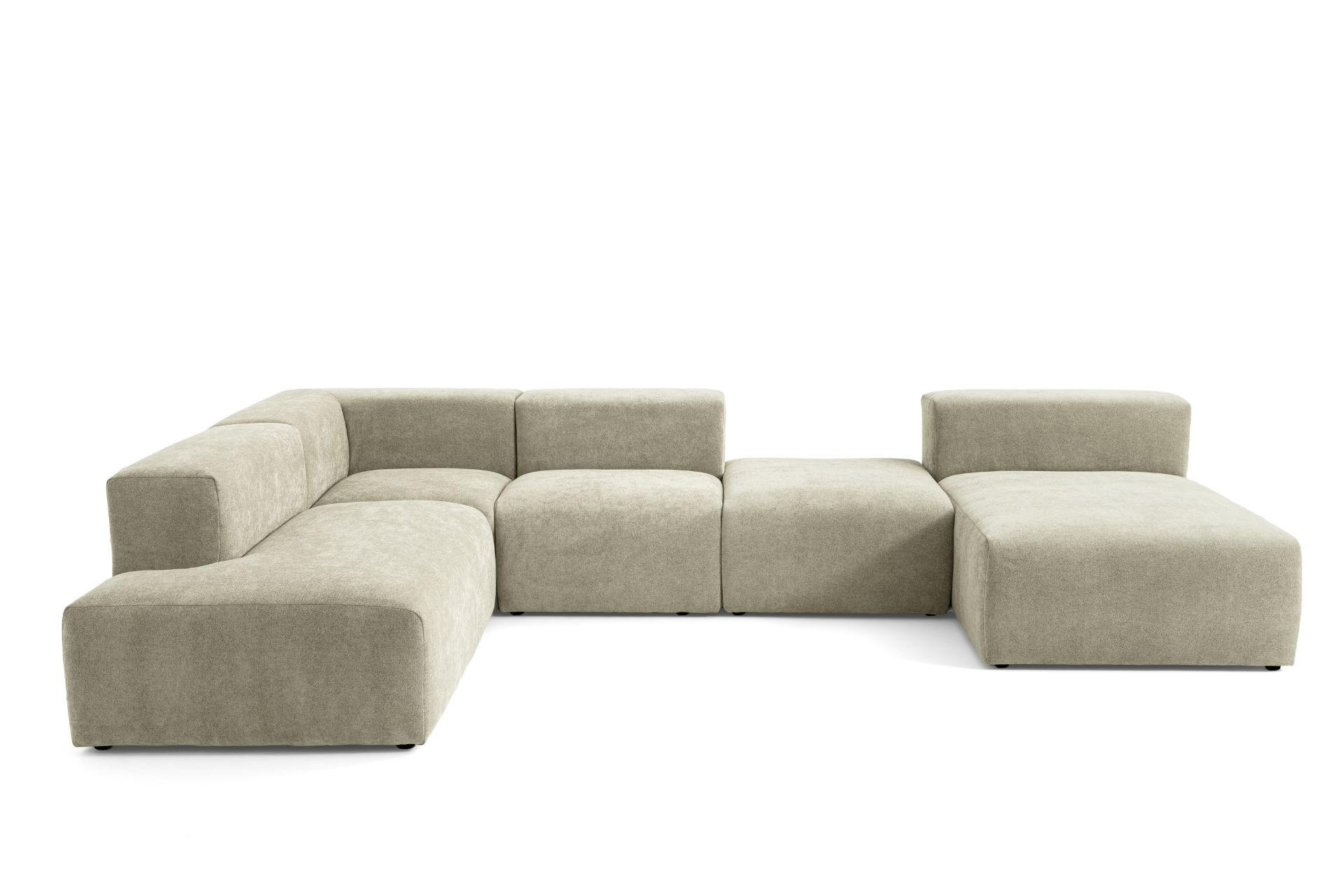 5-SITZER modulares Wohnlandschaft U XXL HEAVEN SET 6 Links, Breite 375 cm Webstoff Olivgrün - Schwarz/Olivgrün, Holz/Kunststoff (375/73/245cm) - Muffo