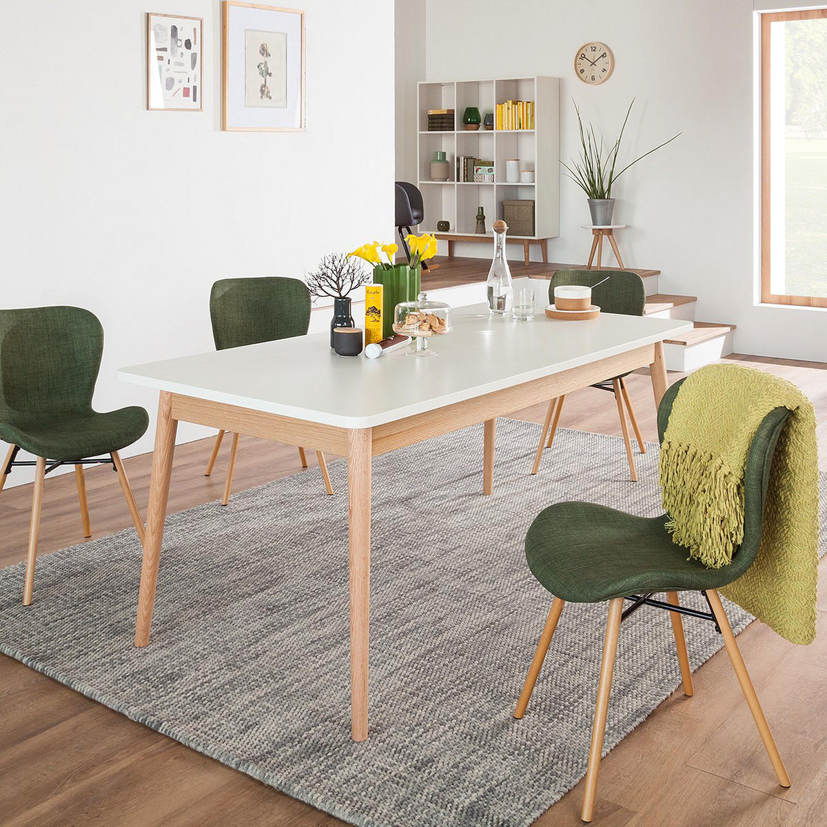 ESSTISCH mit Ausziehfunktion - Eiche teilmassiv - Weiß, Holzwerkstoff (90/180/77cm) - home24