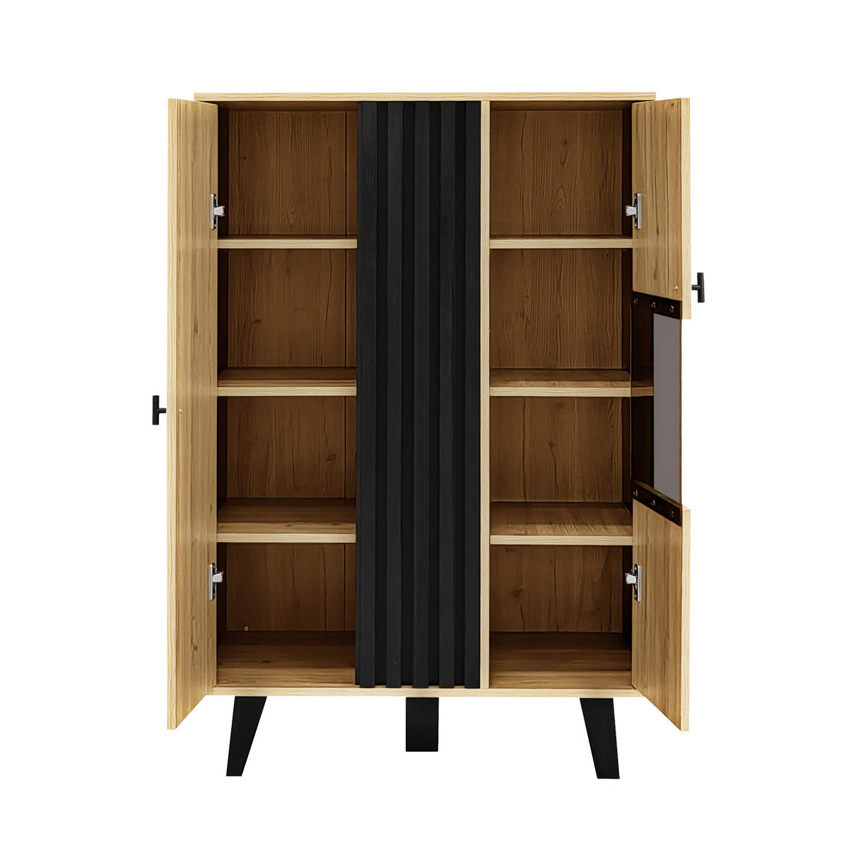 BIFE omara z 2 vrati, LED-osvetlitvijo in steklom, 80/120/40 cm, videz lesa/črna - naravne barve, leseni material (40/120/80cm) - OKMYHOME