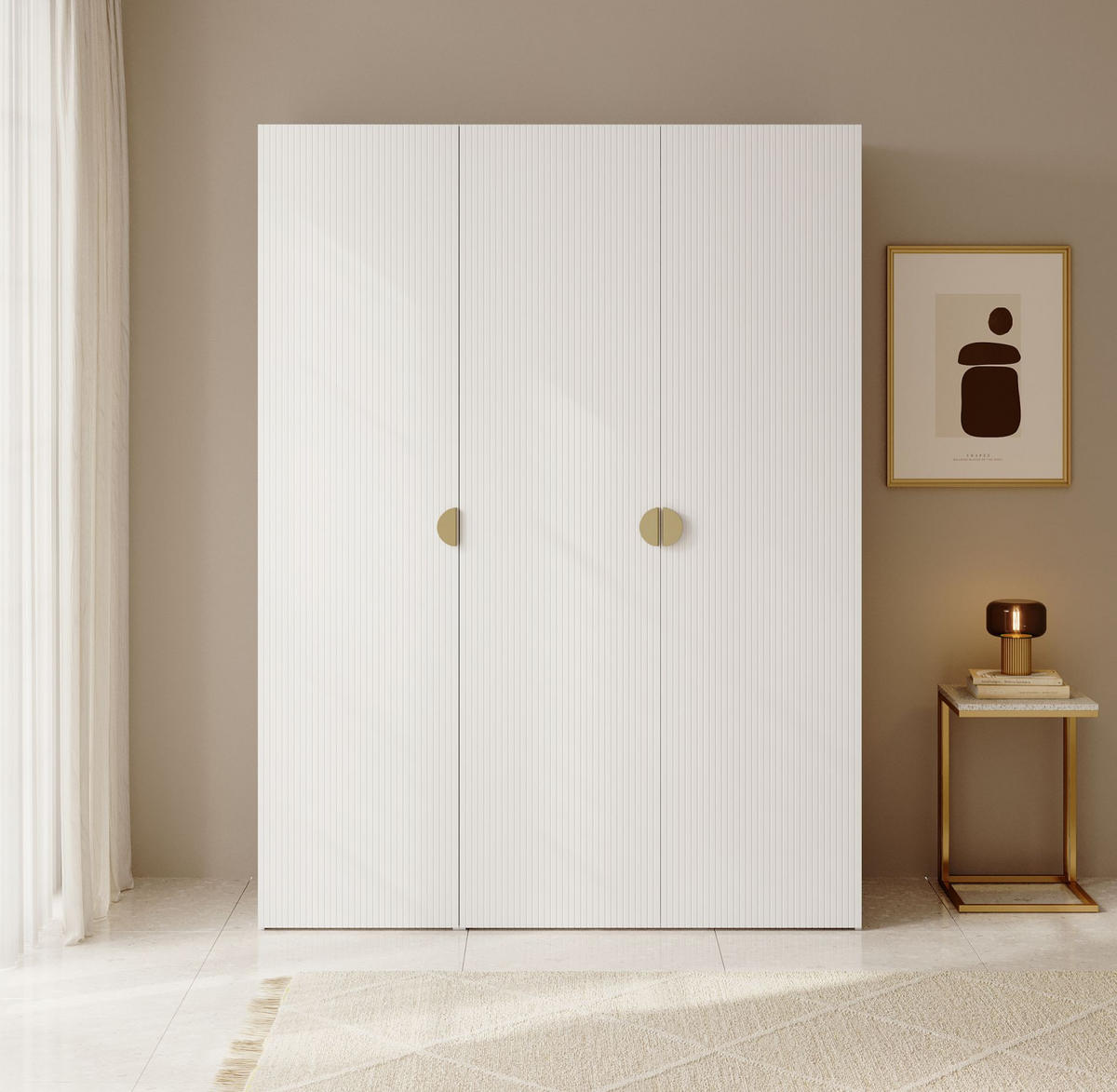 KLEIDERSCHRANK Moonir Weiß 150 cm - Goldfarben/Weiß, Holzwerkstoff/Metall (150/200.5/57cm) - Selsey