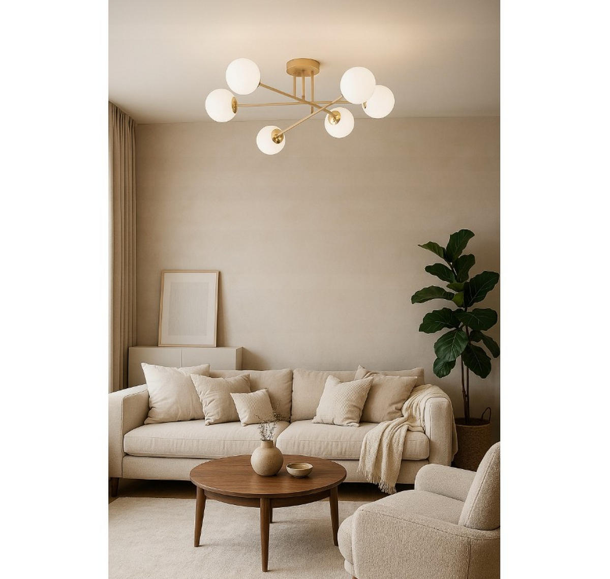 PENDELLEUCHTE ECRU II - Beige/Goldfarben, Glas/Metall (75/75/31cm) - kiki design
