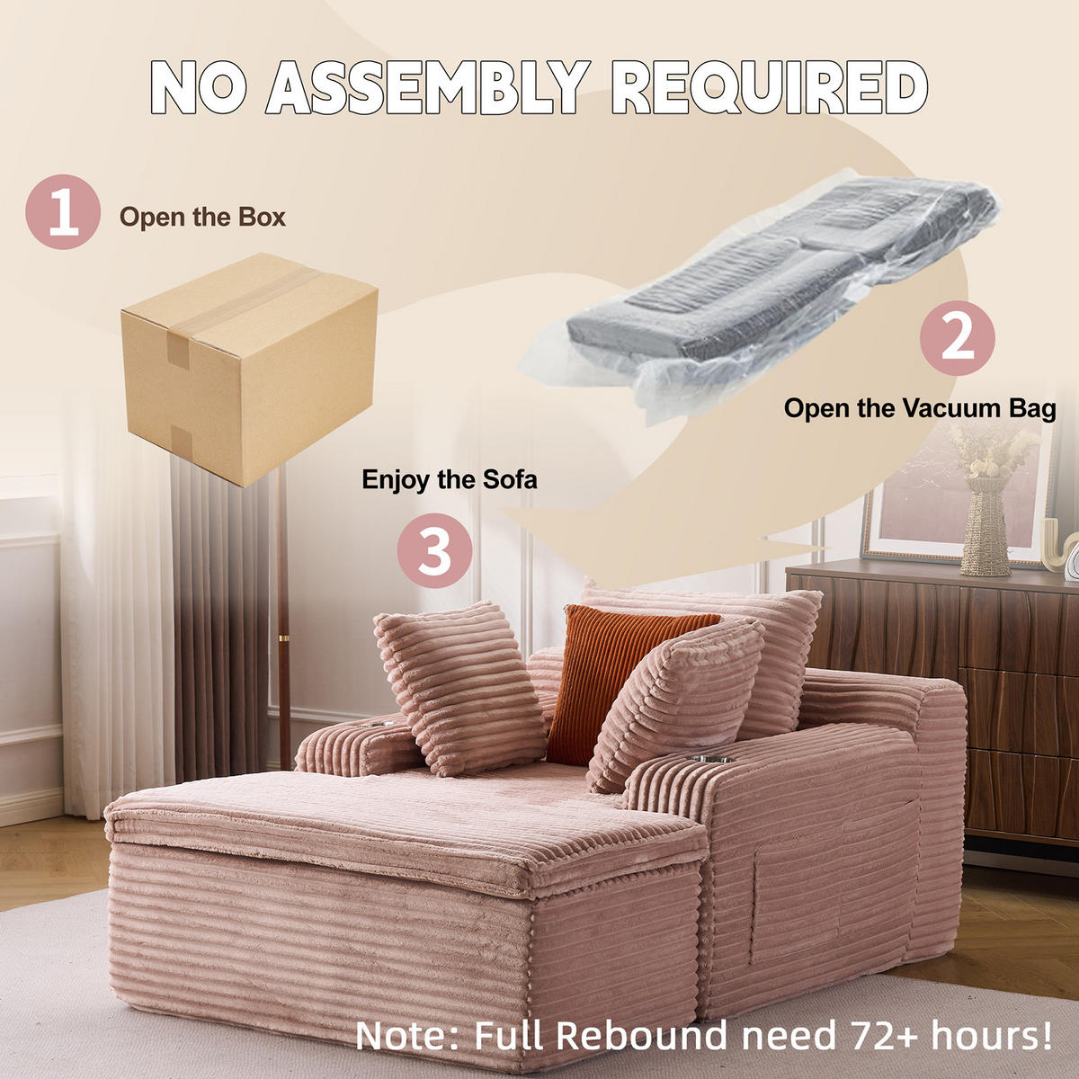 KLAPPSOFA mit 2-in-1-Funktionskissen, Cordstoff - Rosa - Pink, Textil (113/63/164cm) - KOMHTOM