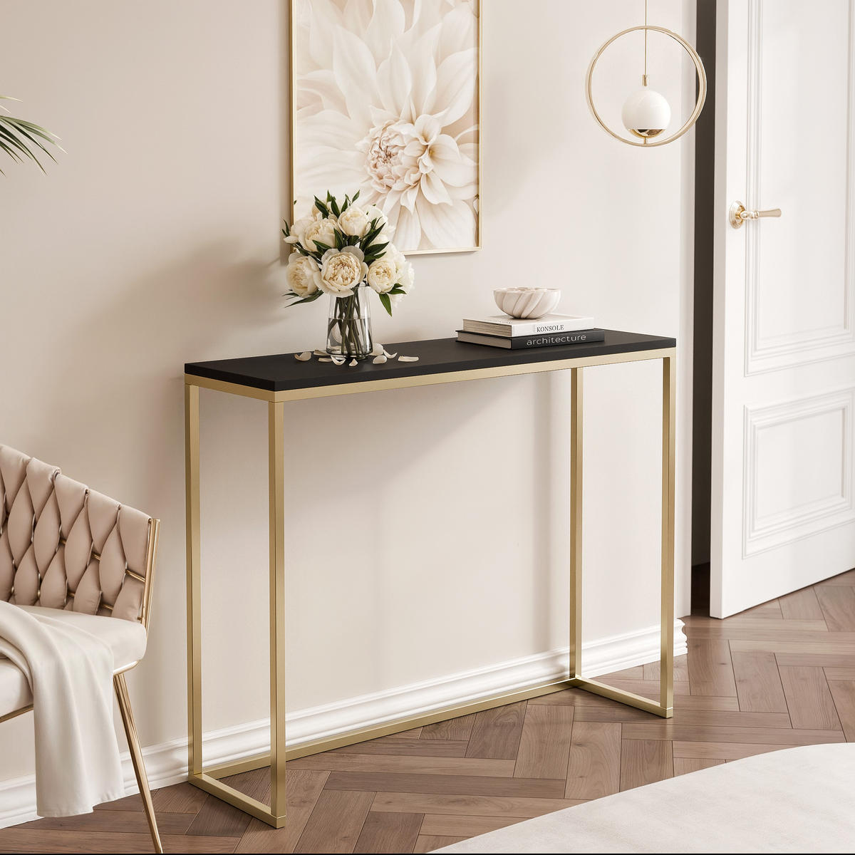 KONSOLENTISCH LORA 100/30/80 cm Gold / Schwarz matt - Goldfarben/Schwarz, Metall (30/100/80cm) - Idohome