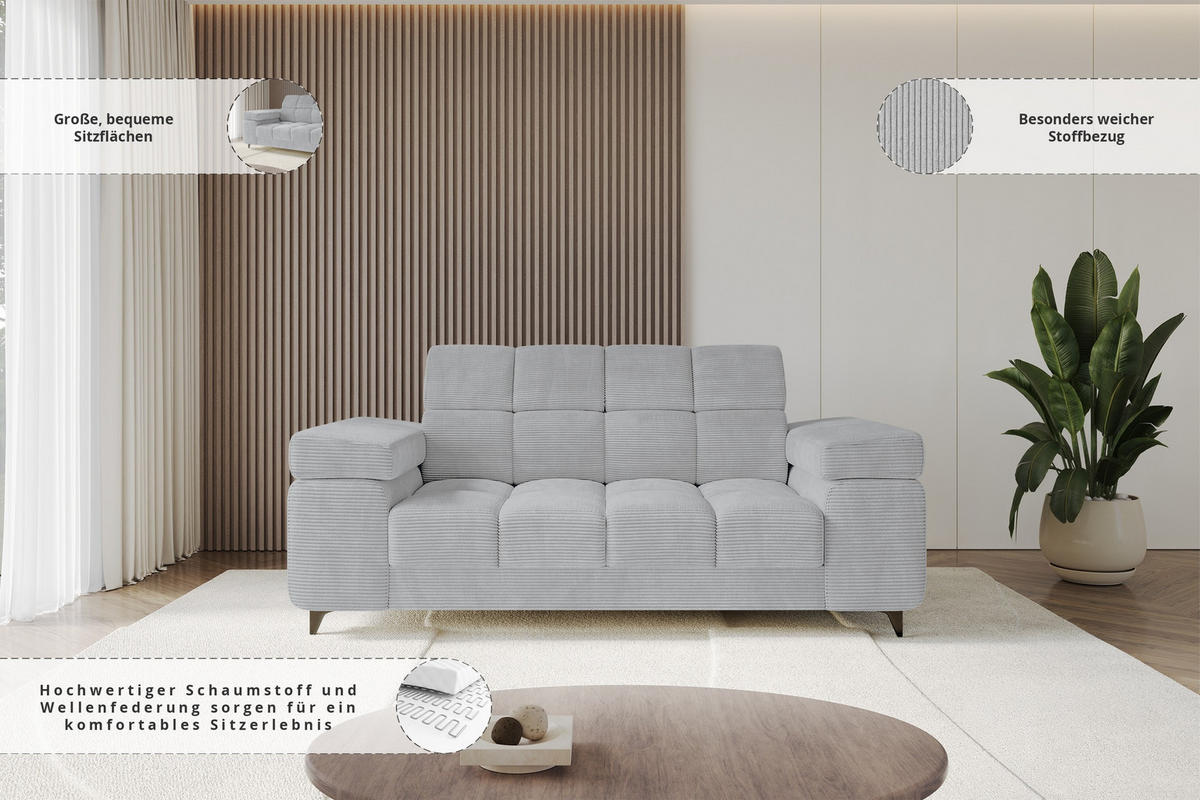SOFA 2-Sitzer LORD-S1 194x97x90 cm Grau Cord - Grau, Holzwerkstoff/Textil (194/90/97cm) - ALTDECOR