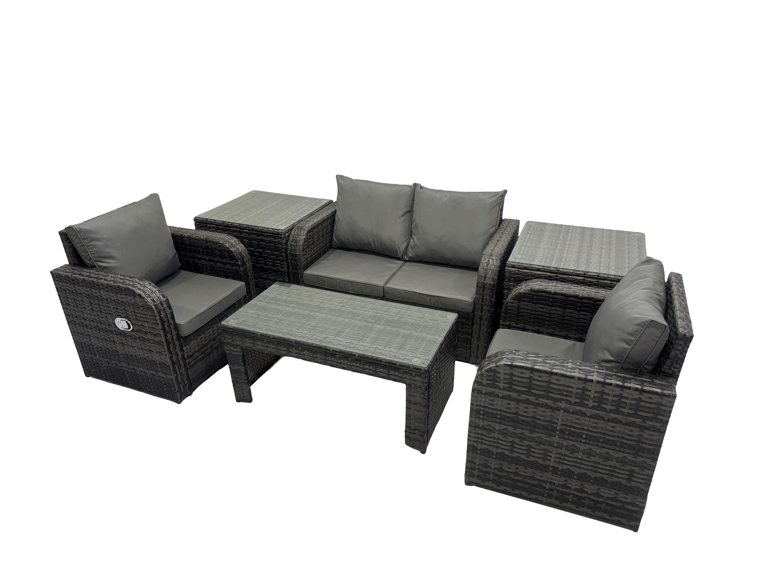 GARTENSOFA SET mit COUCHTISCH Polyrattan 4-Sitzer - Dunkelgrau/Grau, Glas/Kunststoff - Fimous