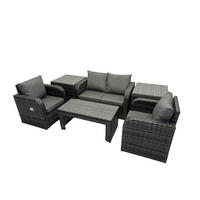 GARTENSOFA SET mit COUCHTISCH Polyrattan 4-Sitzer - Dunkelgrau/Grau, Glas/Kunststoff - Fimous
