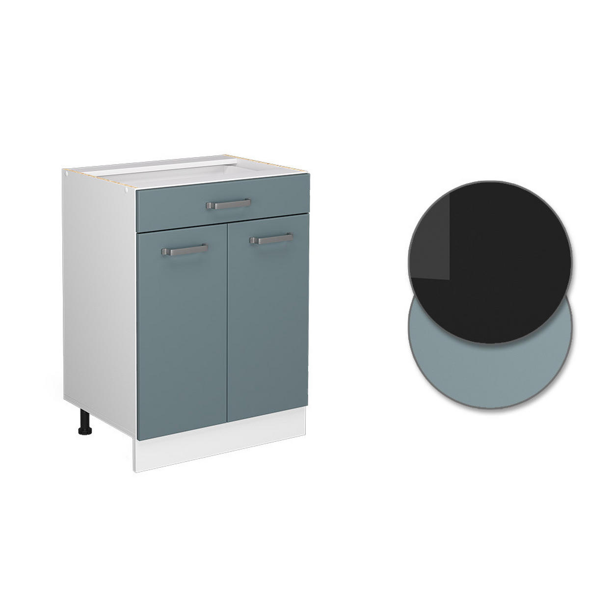 KÜCHENUNTERSCHRANK R-Line Blau-Grau 60 cm mit Schublade, AP Eiche - Blaugrau/Weiß, Holzwerkstoff (60/81.6/60cm) - Vicco