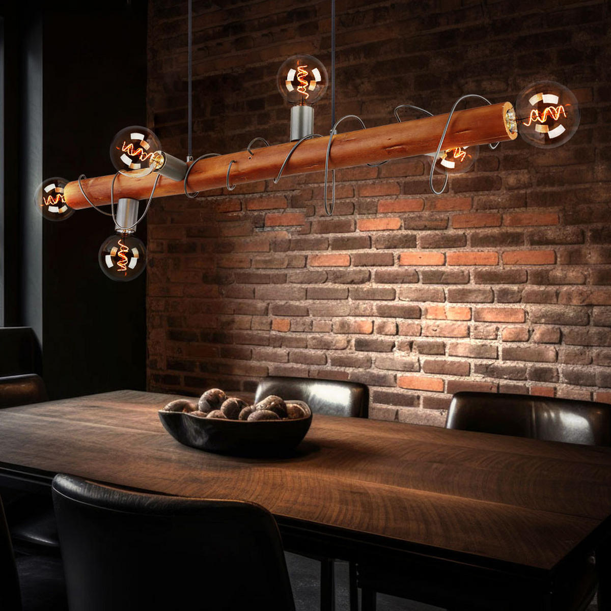 HÄNGELEUCHTE ALICE Holz Braun - Braun, Holz (100/20/120cm) - Globo Lighting