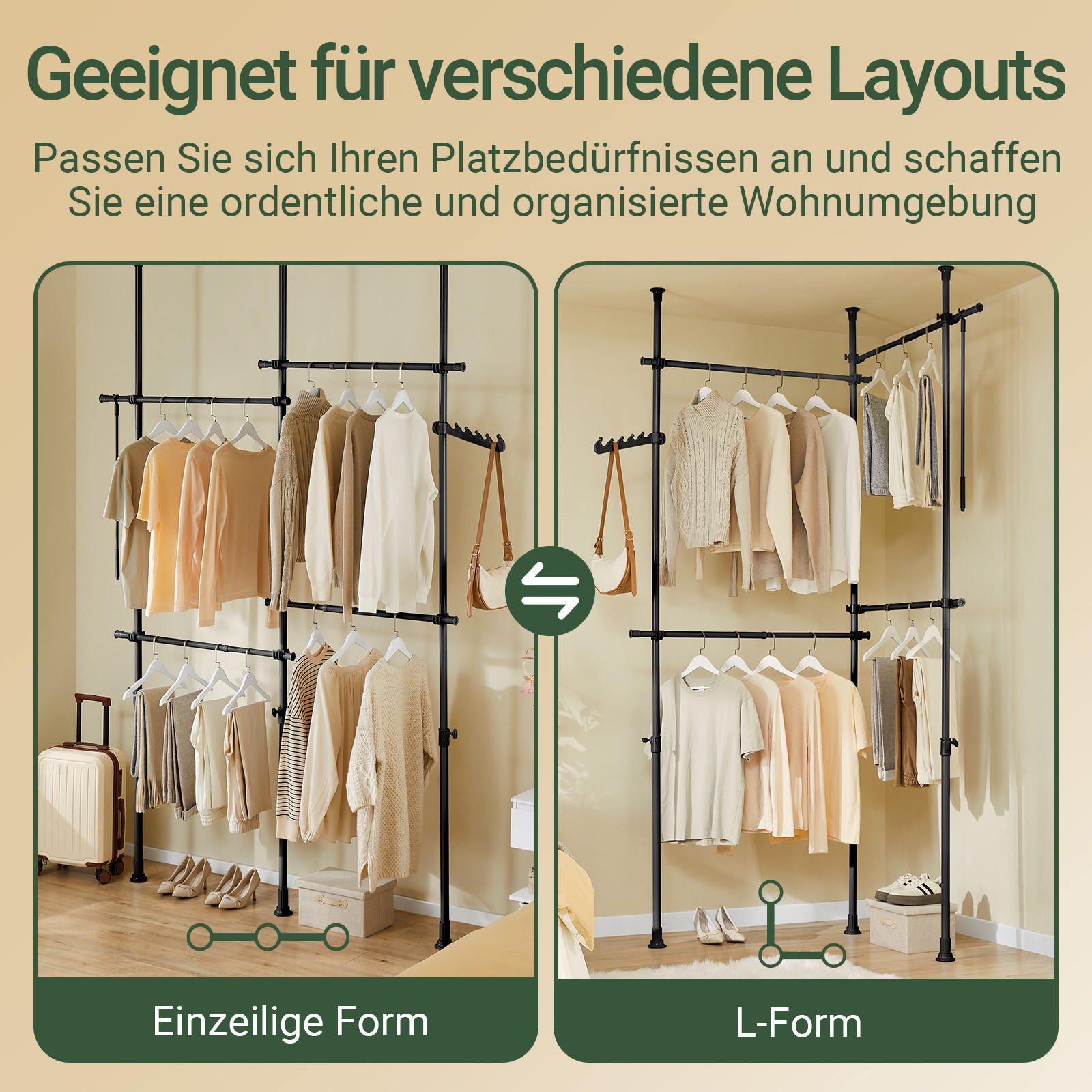 TELESKOP GARDEROBEN SYSTEM Schwarz - Schwarz, Kunststoff (226/285/3cm) - SoBuy