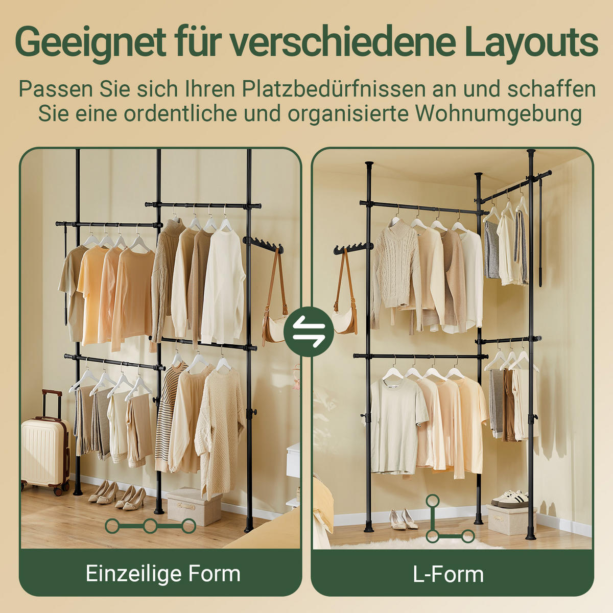 TELESKOP GARDEROBEN SYSTEM Schwarz - Schwarz, Kunststoff (226/285/3cm) - SoBuy