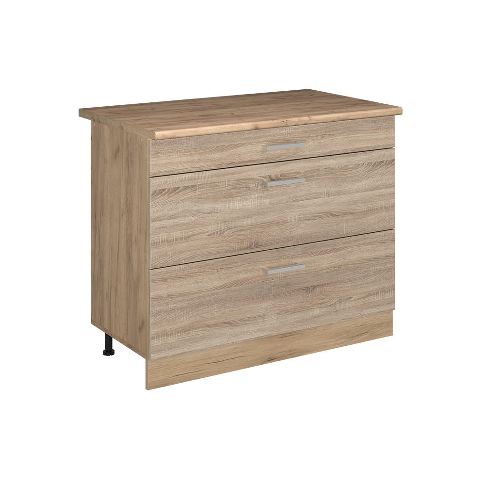 SPODNÍ SKŘÍŇKA KUCHYŇSKÉ LINKY R-Line, Sonoma/Zlatý mocný dub, 100 cm pracovná doska Dub Goldkraft - Sonoma dub/barva dubu, kompozitní dřevo (100/81.6/60cm) - Vicco