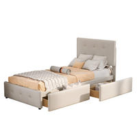 SAMMETSSÄNGRAM 90x200 enkelsäng med förvaringslåda, beige - Cremefärgad, Trä - SHOPENTRA