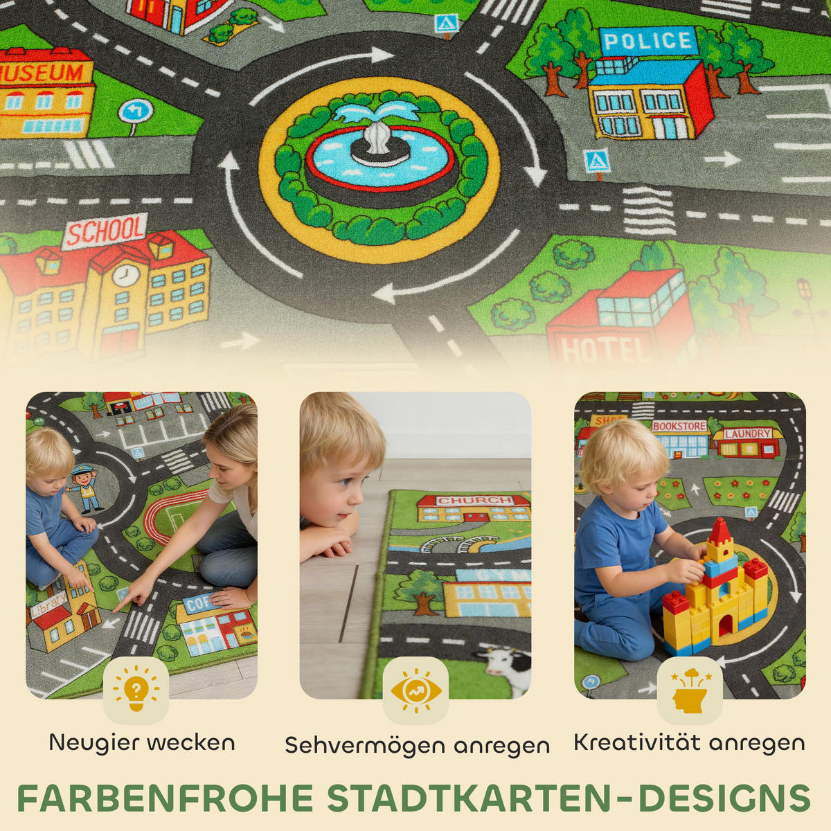 KRABBELMATTE DE-10866 160x100x0,5 cm rutschfest Stadtmotiv Grau - Grau, Textil (100/0.5/160cm) - ComfortXL