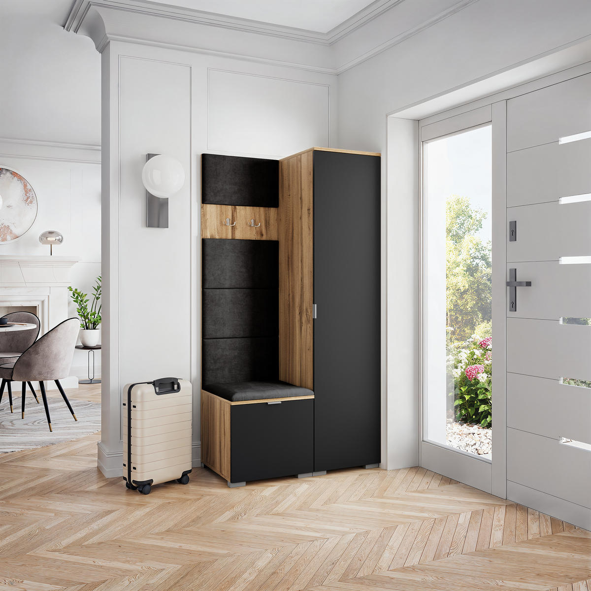 GARDEROBENSCHRANK LORI 95/181/51 cm Modern Eiche Wotan - Eiche Wotan/Schwarz, Holzwerkstoff (95/181/51cm) - MASSENO