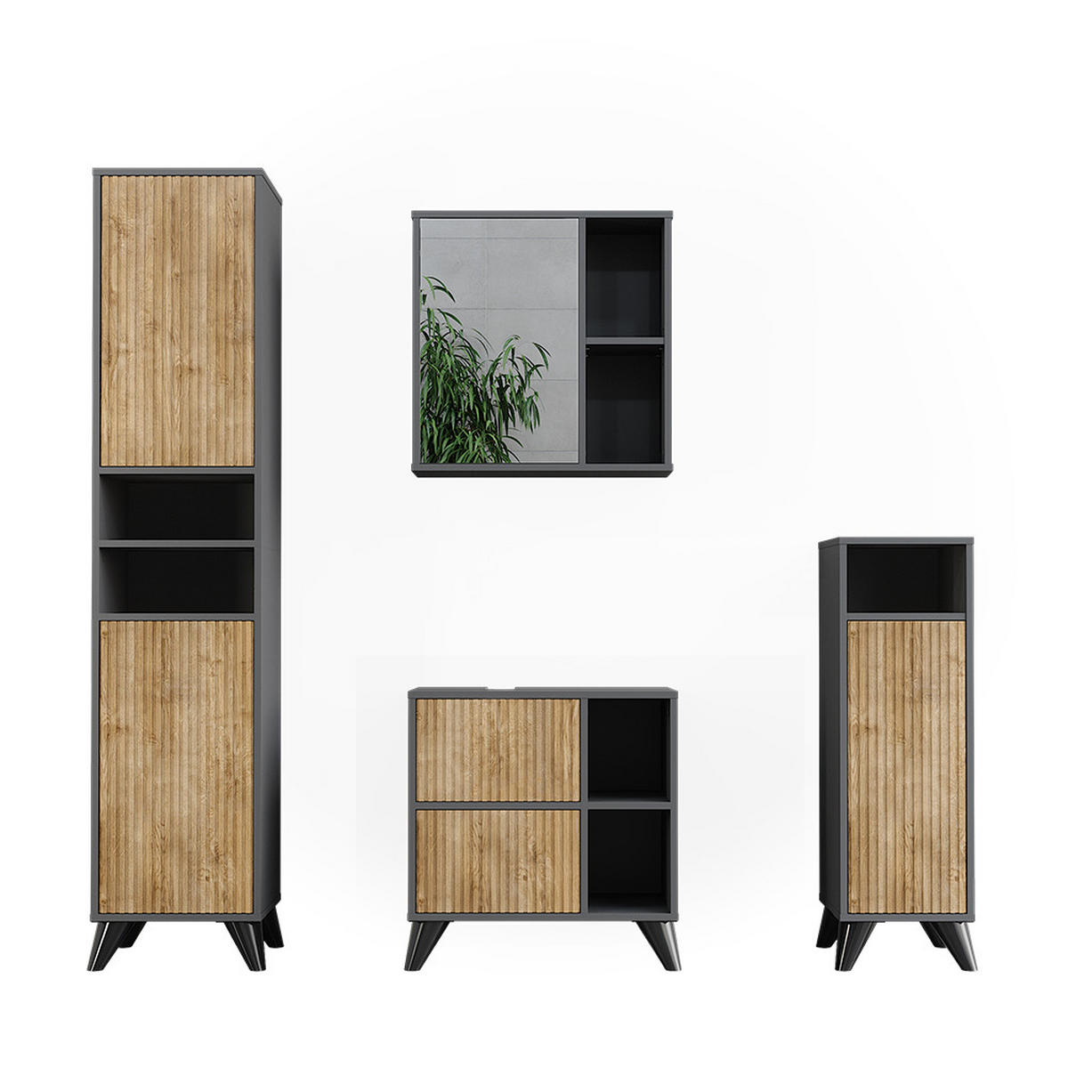 BADMÖBEL-SET Leano Anthrazit/Bergeiche Set 4 - Eichefarben/Anthrazit, Holzwerkstoff (60/62/30cm) - Vicco