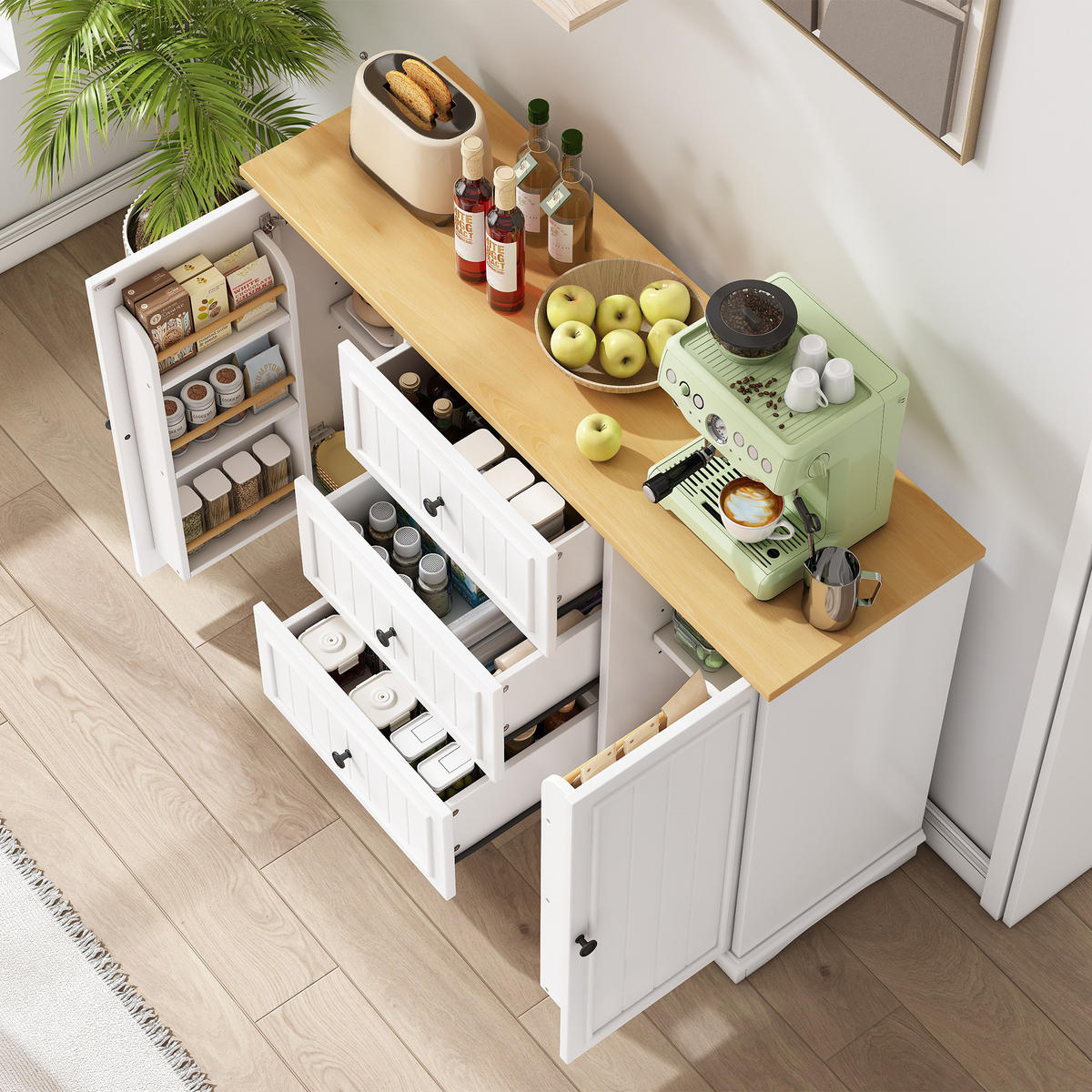 SIDEBOARD mit 3 Schubladen und Küchentüren, Weiß - Weiß, Holzwerkstoff (126/86/40cm)