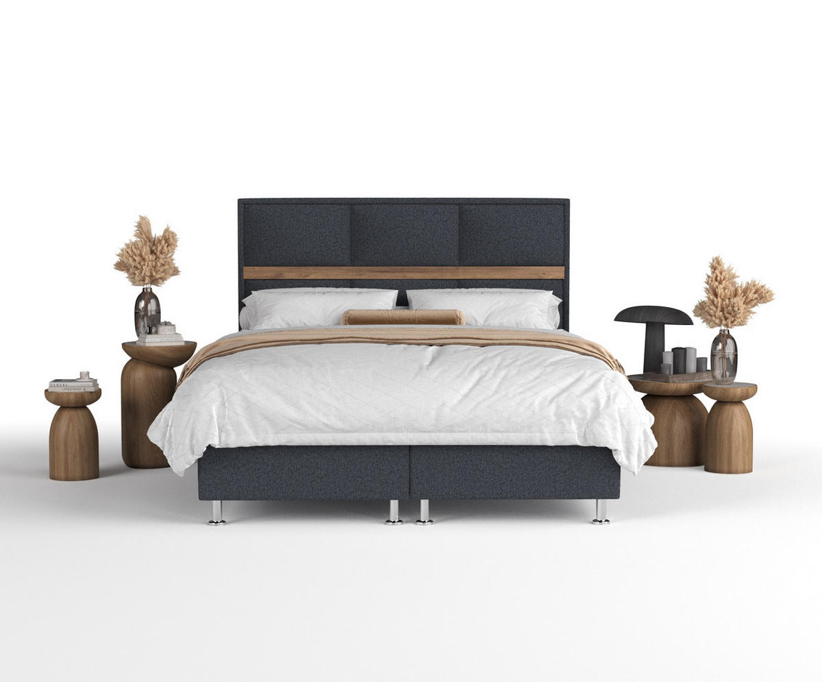 BOXSPRINGBETT Soto Schwarz 180/200 cm mit Latex-Topper - Silberfarben/Schwarz, Holz/Holzwerkstoff (180/200cm) - Maison de Reve