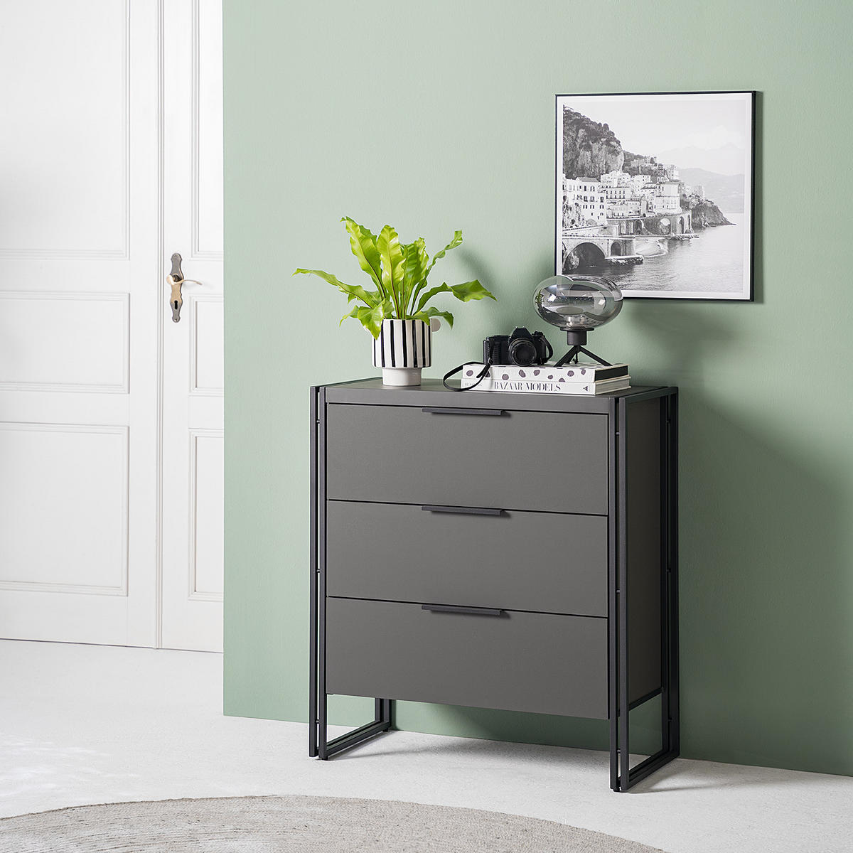KOMMODE mit 3 Schubladen - Schwarz, Holzwerkstoff/Metall (80/90/39cm) - home24