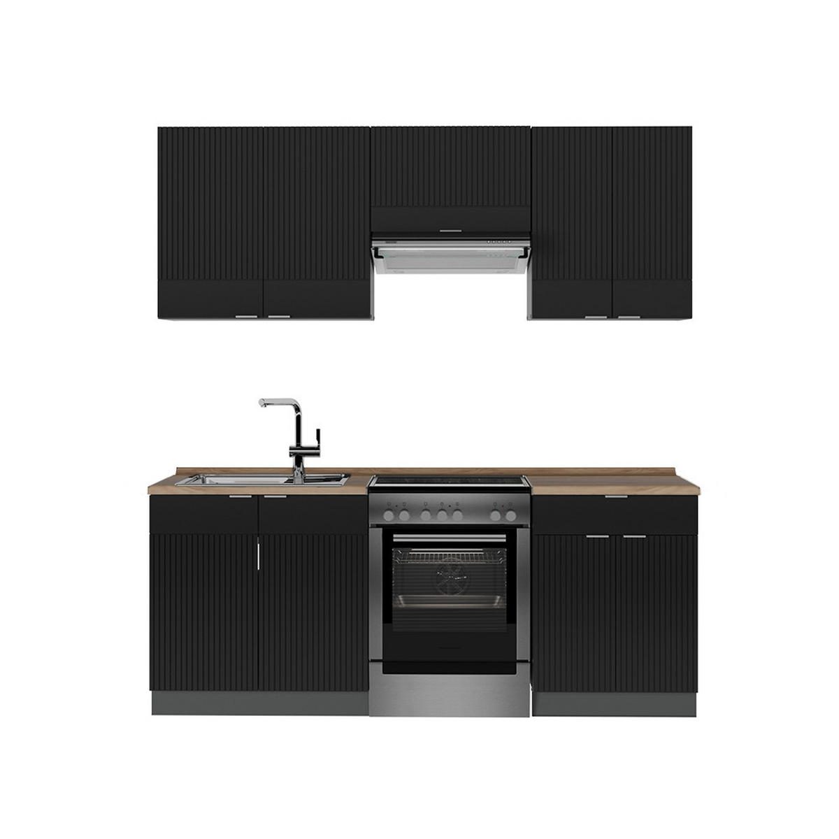 KÜCHENZEILE Fame-Line, Schwarz gestreift/Anthrazit, 200 cm, AP Eiche - Anthrazit/Schwarz, Holzwerkstoff (200/81.6/60cm) - Vicco