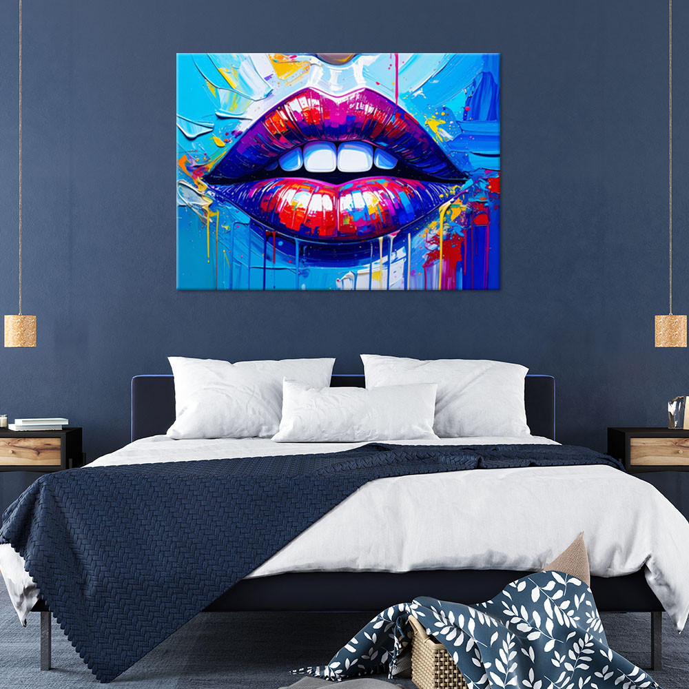 LEINWANDBILD Rote Lippen Frauen Abstrakt 120x80cm - Multicolor, Textil (120/80cm) - Feeby